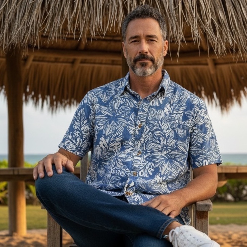 The Nutter - Chubbies Mens Hawaiian Shirt Blue White Floral Hibiscus‎ USA M